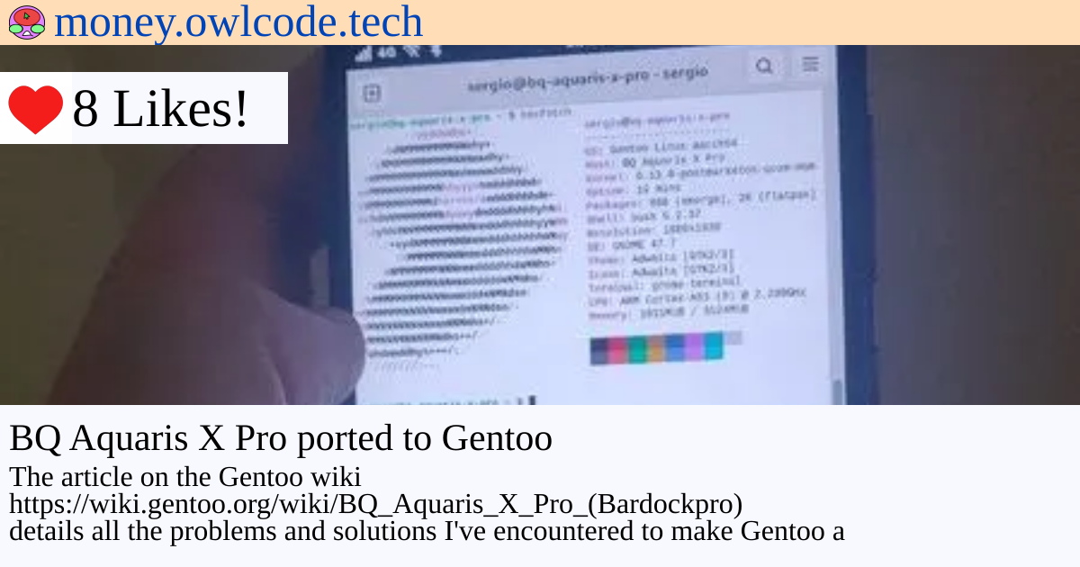Portada de BQ Aquaris X Pro ported to Gentoo